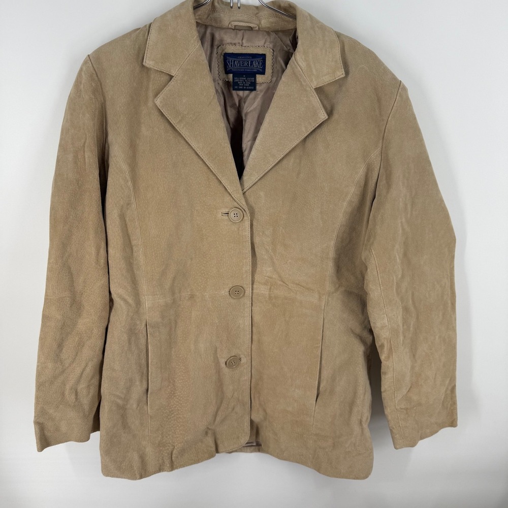 Shaver Lake‎ Y2K Womens Genuine Leather Blazer Tan Button Front Jacket Size M